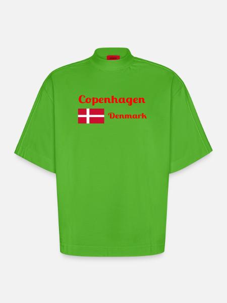 Copenhagen Denmark - Stylish prints - Heavyweight Oversized Organic Boxy T-Shirt Made in EU - Apple Neon