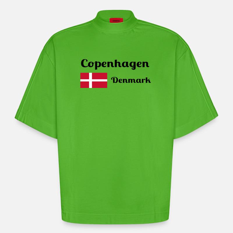 Copenhague, Danemark - Imprimés élégants - T-shirt bio épais oversize Boxy fabriqué en UE - Apple Neon