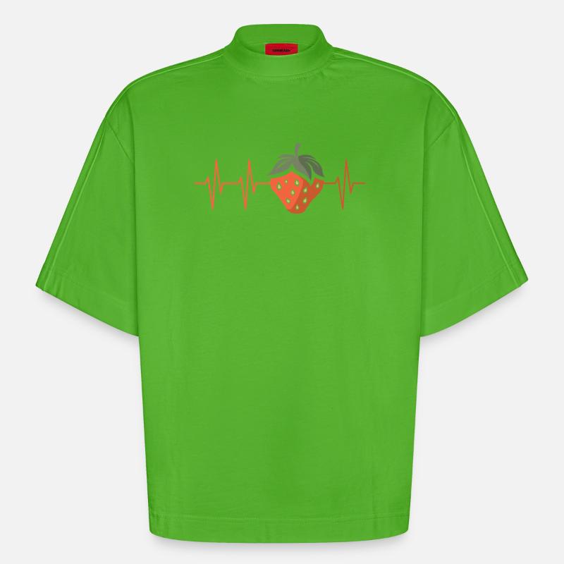 Erdbeere mit Herzschlag im Comic Stil - Heavyweight Oversized Organic Boxy T-Shirt Made in EU - Apple Neon
