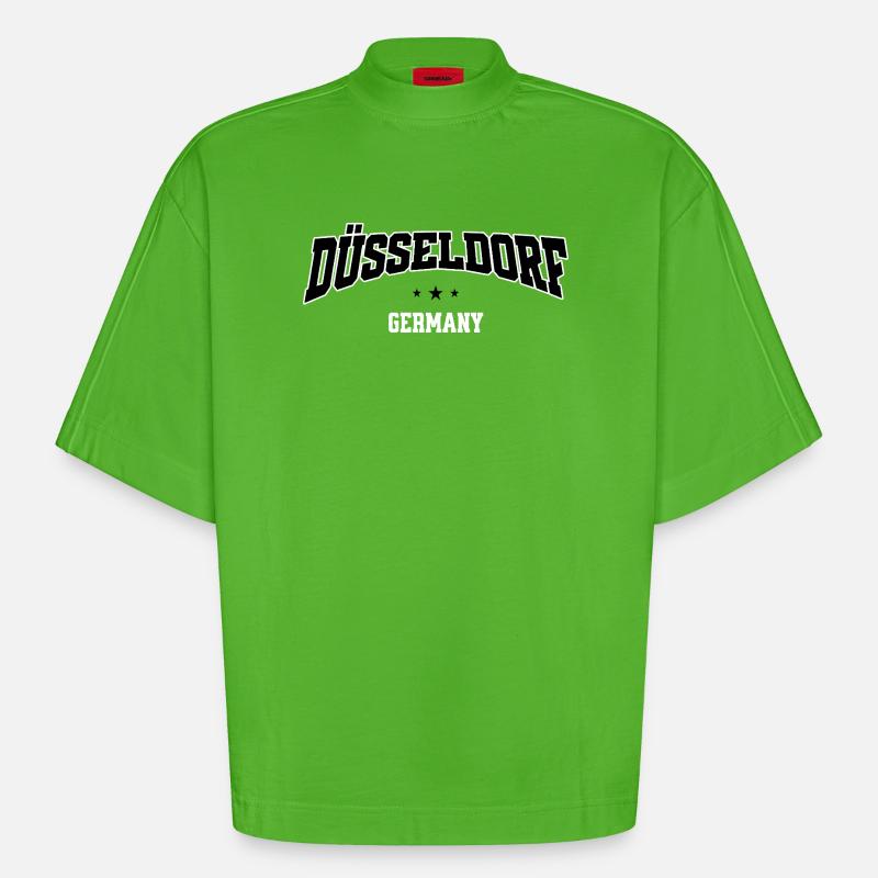 Düsseldorf Germany Varsity Schrift - Heavyweight Oversized Organic Boxy T-Shirt Made in EU - Apple Neon