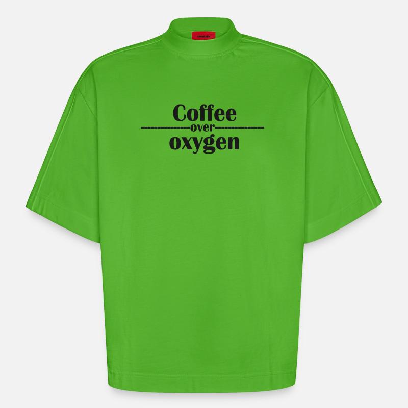 Coffee Over Oxygen Typography - Heavyweight Oversized Organic Boxy T-Shirt Made in EU - Apple Neon