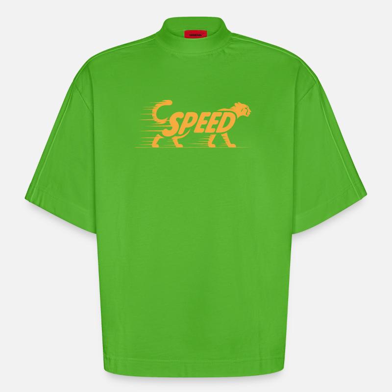 Cheetah Speed - Logo de chat cool - T-shirt bio épais oversize Boxy fabriqué en UE - Apple Neon