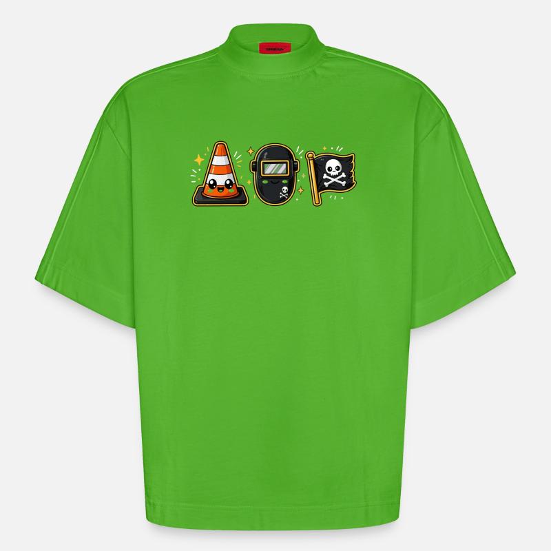 Construction site construction worker pirate - Heavyweight Oversized Organic Boxy T-Shirt Made in EU - Apple Neon