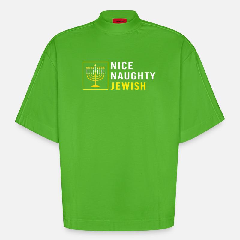 Hanoukka Hanoukka Hanoukka - T-shirt bio épais oversize Boxy fabriqué en UE - Apple Neon