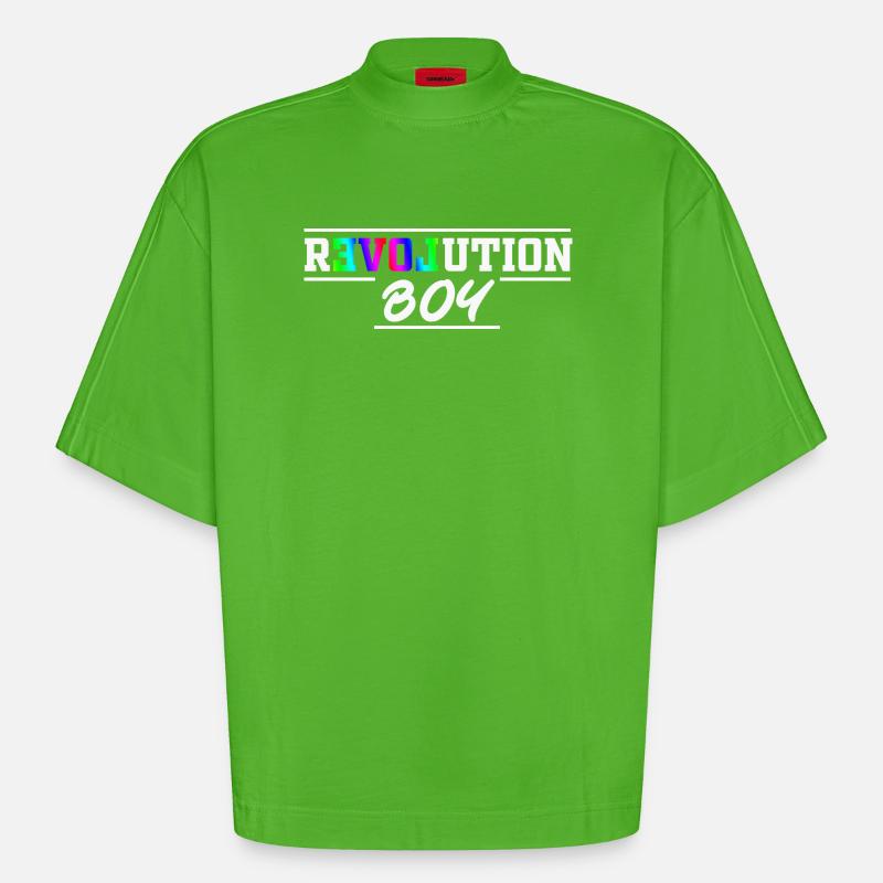 Revolution Boy Rainbow Pride Text Graphic - Heavyweight Oversized Organic Boxy T-Shirt Made in EU - Apple Neon