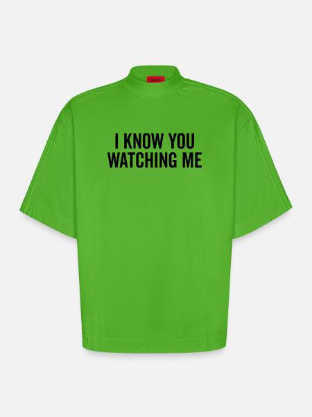 I Know You Watching Me - Heavyweight Oversized Organic Boxy T-Shirt Made in EU - Apple Neon