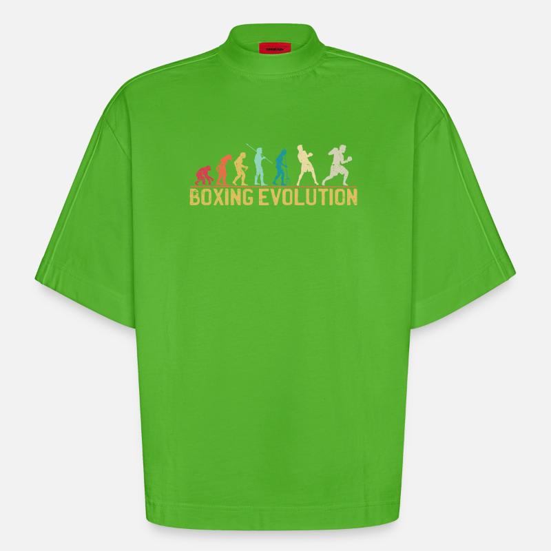 Boxing Evolution Progression Design - Heavyweight Oversized Organic Boxy T-Shirt Made in EU - Apple Neon
