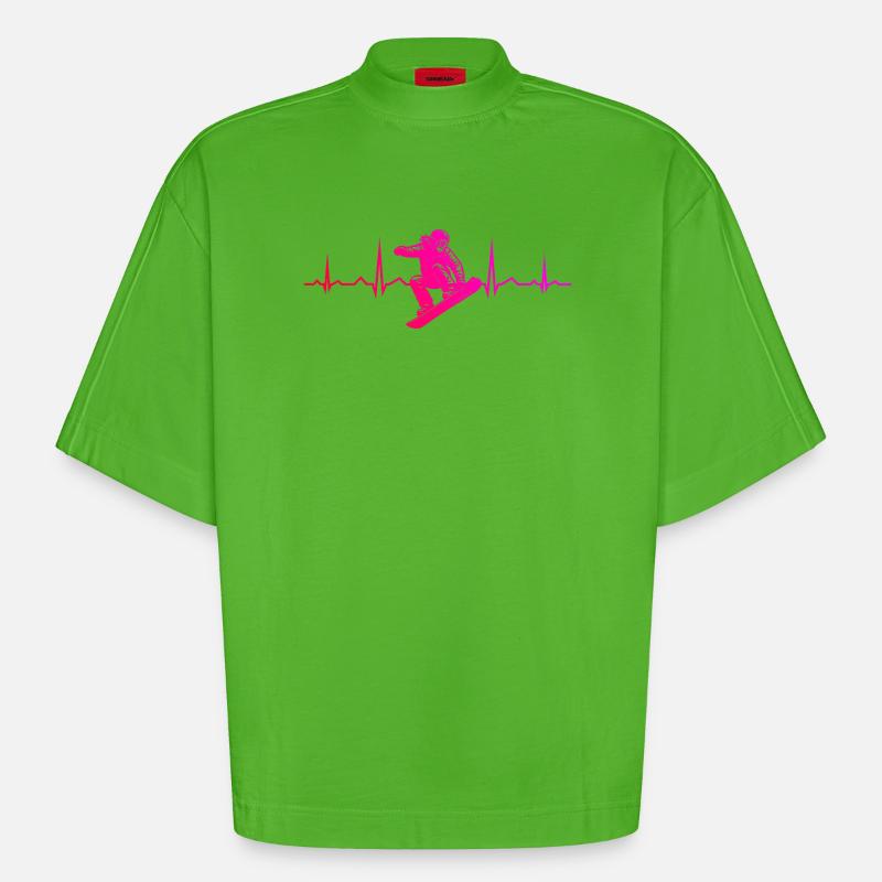 Message de snowboard clair - T-shirt bio épais oversize Boxy fabriqué en UE - Apple Neon