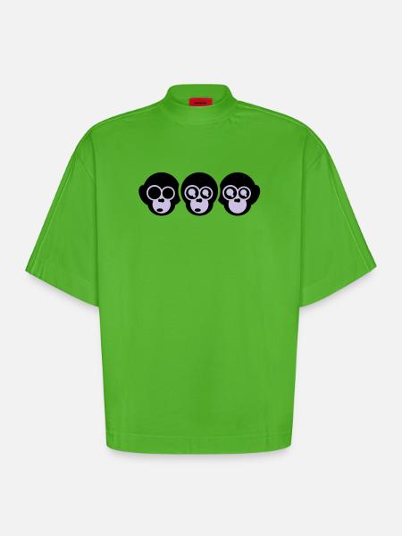 trois singes - T-shirt bio épais oversize Boxy fabriqué en UE - Apple Neon