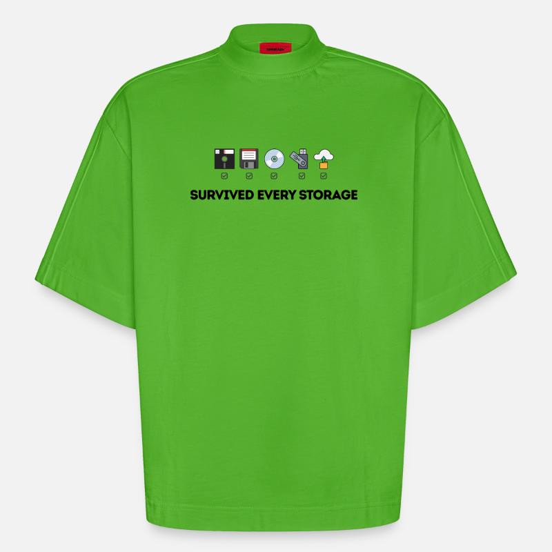 Data Storage Evolution - Tech Icons - Heavyweight Oversized Organic Boxy T-Shirt Made in EU - Apple Neon