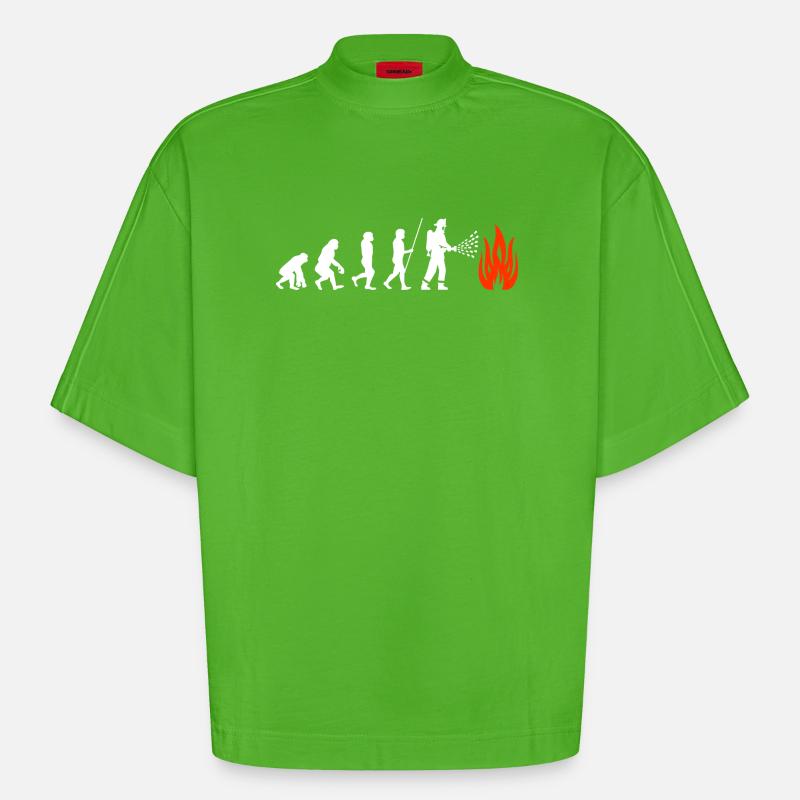 Fire Brigade Evolution Firefighter - Heavyweight Oversized Organic Boxy T-Shirt Made in EU - Apple Neon