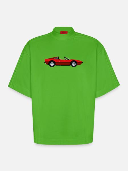 RED SPORTS CAR - Heavyweight Oversized Organic Boxy T-Shirt Made in EU - Apple Neon