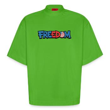 Freedom Typography Statement Design - Heavyweight Oversized Organic Boxy T-Shirt Made in EU - Apple Neon - Front