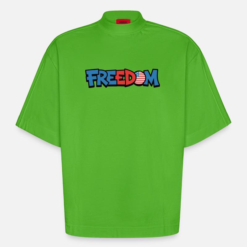 Freedom Typografie Statement Design - Heavyweight Oversized Organic Boxy T-Shirt Made in EU - Apple Neon
