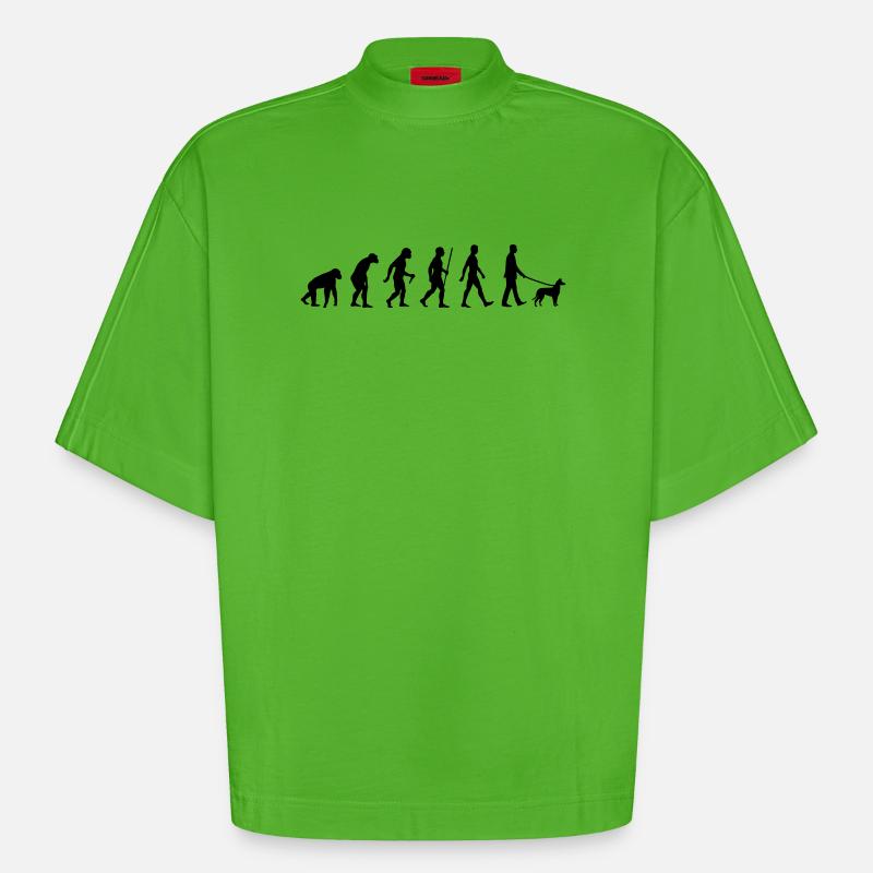 Evolution smooth collie man - Heavyweight Oversized Organic Boxy T-Shirt Made in EU - Apple Neon