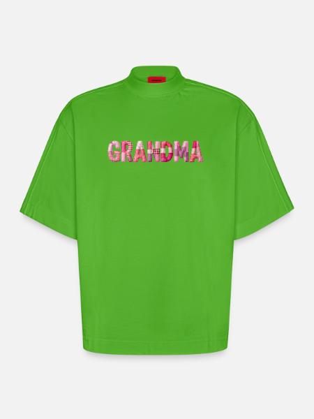 Großmutter Pink Plaid Buchstaben Patchwork - Heavyweight Oversized Organic Boxy T-Shirt Made in EU - Apple Neon