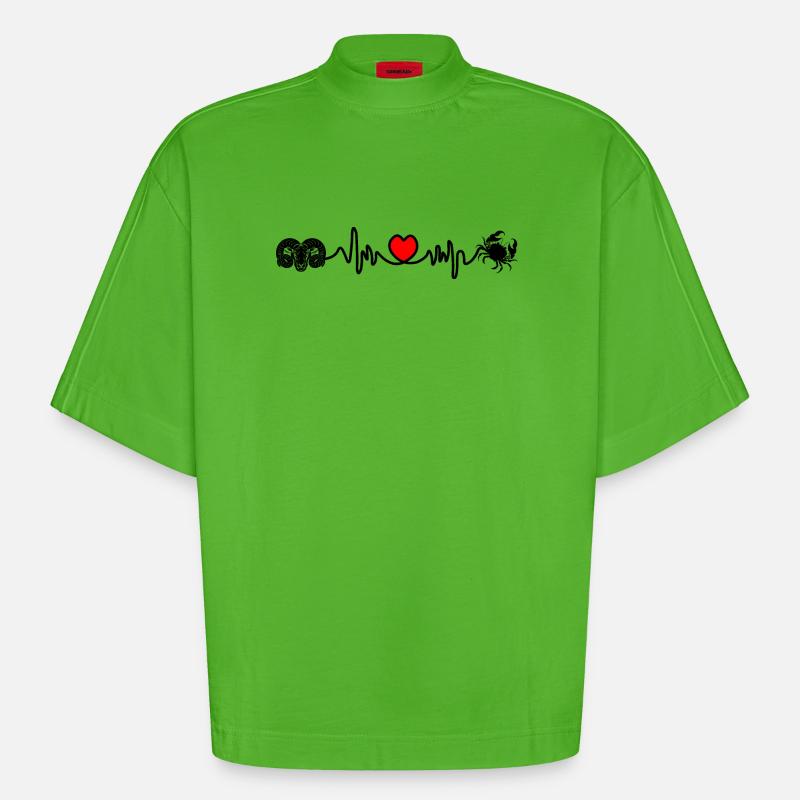 Herzfrequenz Kardio Widder Krebs - Heavyweight Oversized Organic Boxy T-Shirt Made in EU - Apple Neon