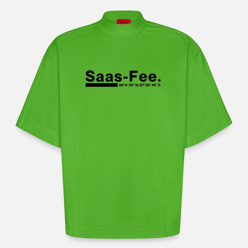 Coordonnées Saas-Fee Valais, Suisse - T-shirt bio épais oversize Boxy fabriqué en UE - Apple Neon