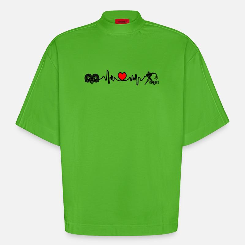 Herzfrequenz Cardio Widder Wassermann - Heavyweight Oversized Organic Boxy T-Shirt Made in EU - Apple Neon