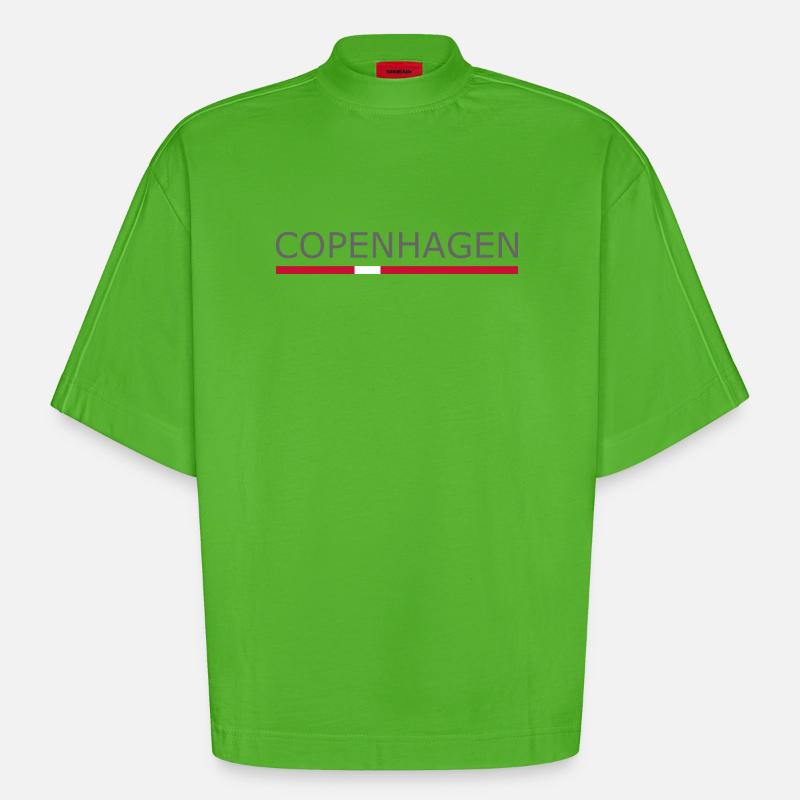 Copenhague - Kopenhague - Drapeau du Danemark - Dänemark - T-shirt bio épais oversize Boxy fabriqué en UE - Apple Neon