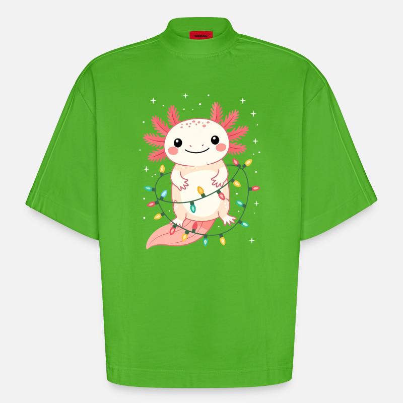Pull de Noël Axolotl Drôle Mignon - T-shirt bio épais oversize Boxy fabriqué en UE - Apple Neon