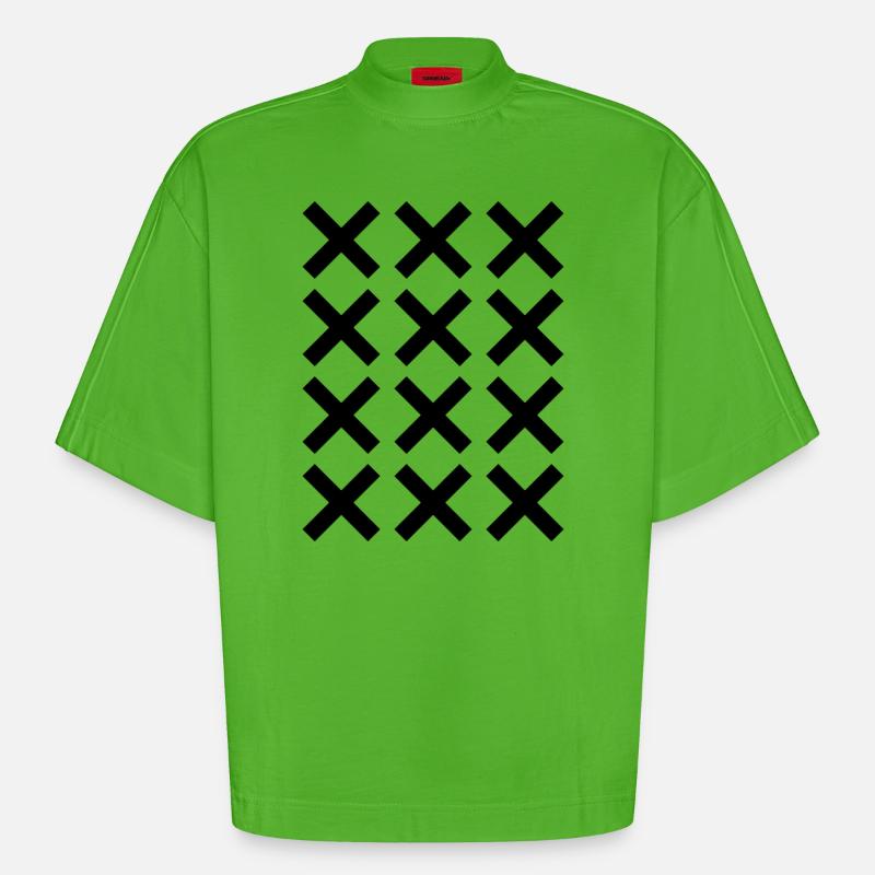 X pattern grid design - Heavyweight Oversized Organic Boxy T-Shirt Made in EU - Apple Neon