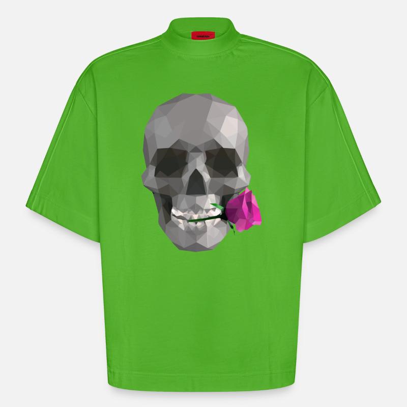 Low Poly Grey Skull – Geometrisch-Romantisch-Gothic - Heavyweight Oversized Organic Boxy T-Shirt Made in EU - Apple Neon