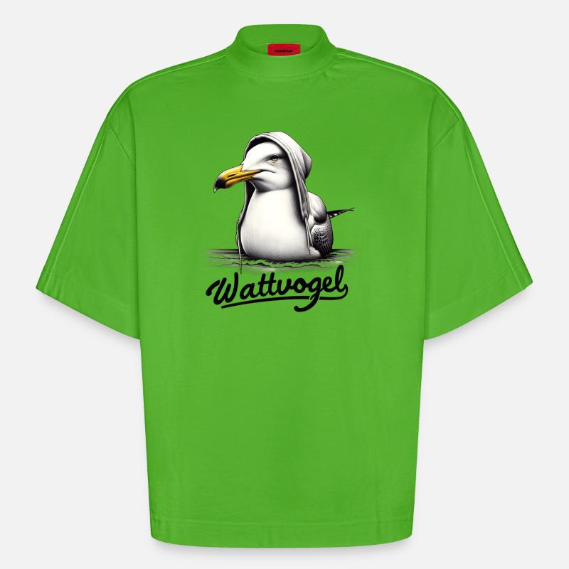 Wattvogel Coole Möwe mit Kapuze - Heavyweight Oversized Organic Boxy T-Shirt Made in EU - Apple Neon