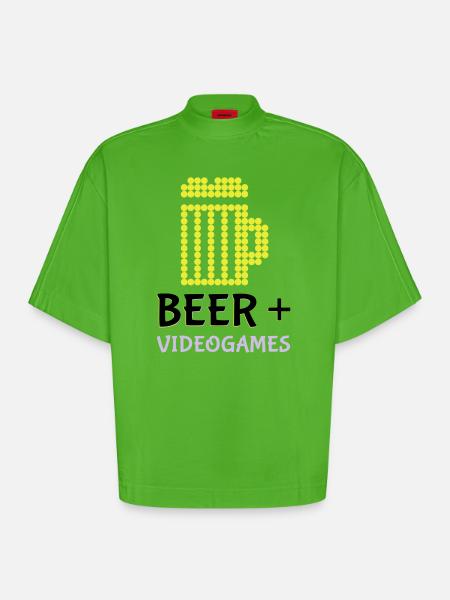 Pixel-Bier-Videospiele - Heavyweight Oversized Organic Boxy T-Shirt Made in EU - Apple Neon
