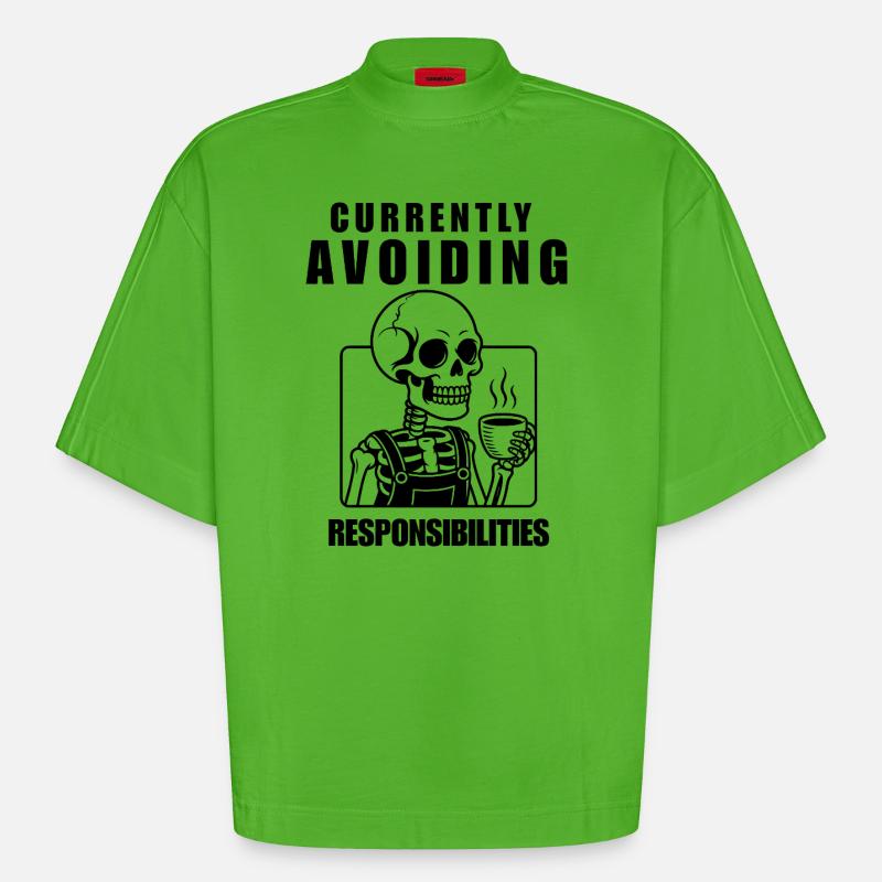 Currently Avoiding Responsibilities Skeleton - Heavyweight Oversized Organic Boxy T-Shirt Made in EU - Apple Neon