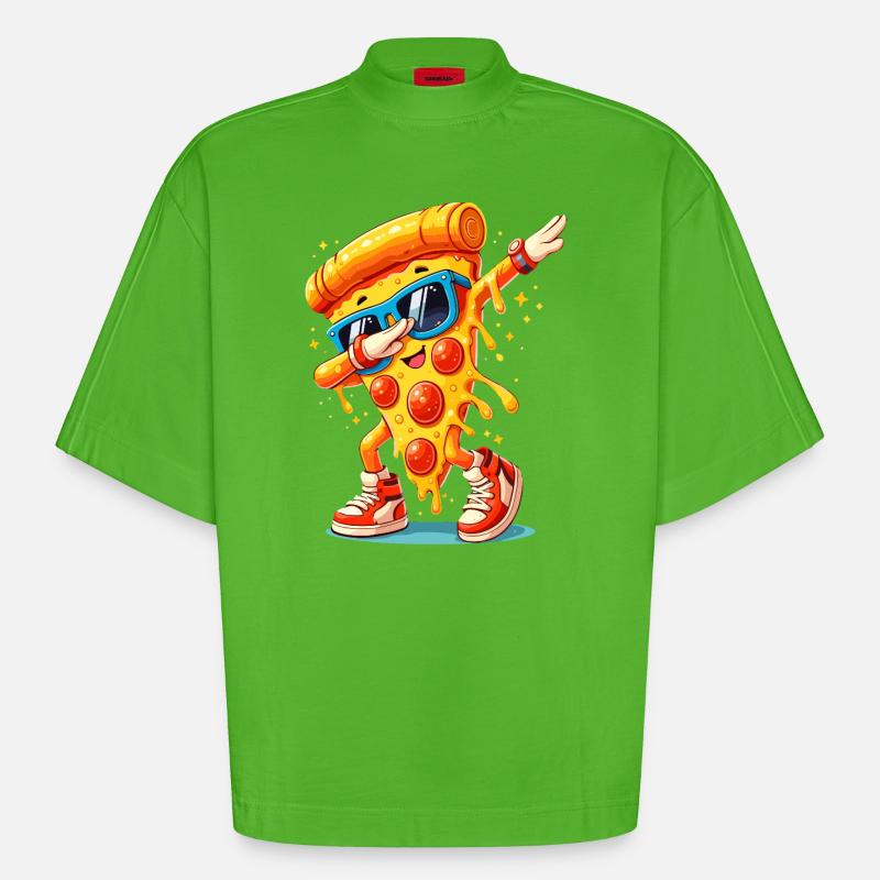 Dupper pizza med solbriller Dab Dance Cheese Pizza - Heavyweight oversized organic boxy T-shirt made in EU - Apple Neon