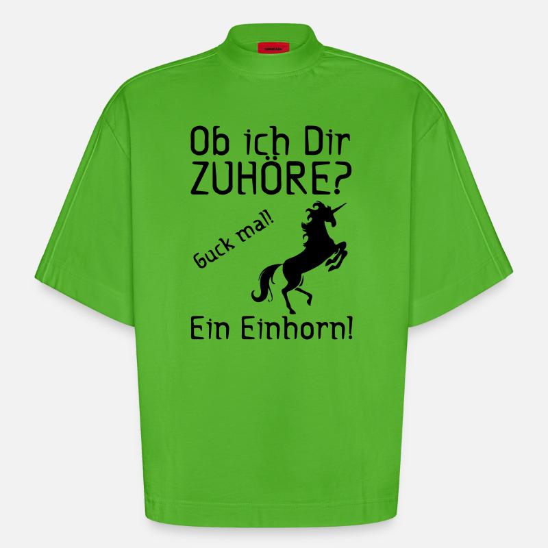 Guck mal! Ein Einhorn! Geschenk - Heavyweight Oversized Organic Boxy T-Shirt Made in EU - Apple Neon