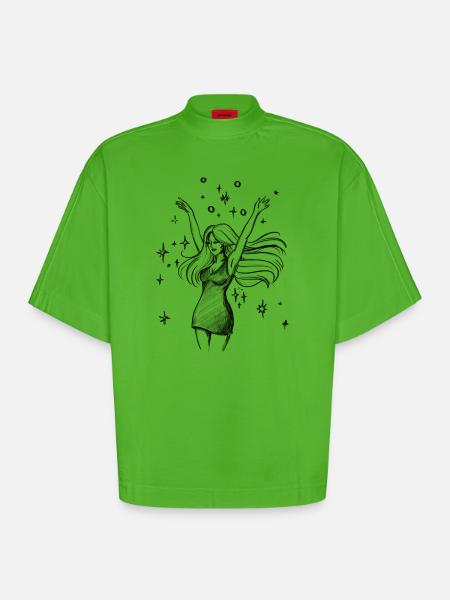 Dancing Woman Empowerment - Illustration - Heavyweight Oversized Organic Boxy T-Shirt Made in EU - Apple Neon