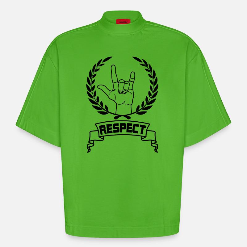 Hand gesture respect with text RESPECT - Heavyweight Oversized Organic Boxy T-Shirt Made in EU - Apple Neon