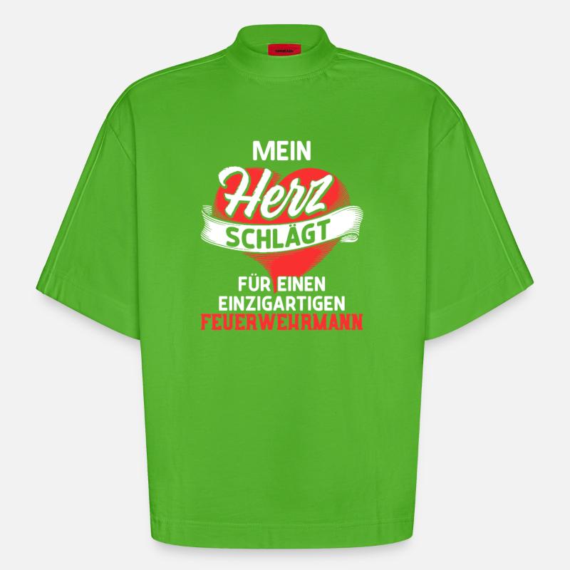 Heart beats for a firefighter - Heavyweight Oversized Organic Boxy T-Shirt Made in EU - Apple Neon
