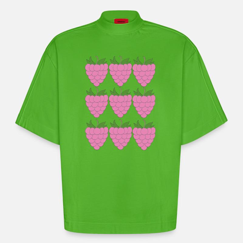 Raspberry Grid Pattern - Heavyweight Oversized Organic Boxy T-Shirt Made in EU - Apple Neon
