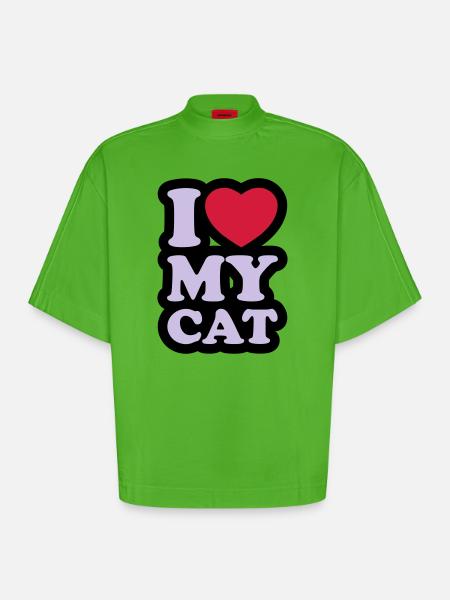 I love my cat - Heavyweight Oversized Organic Boxy T-Shirt Made in EU - Apple Neon