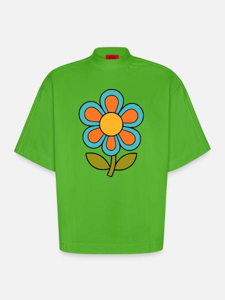 70s flower pattern retro flowerpower - Heavyweight Oversized Organic Boxy T-Shirt Made in EU - Apple Neon
