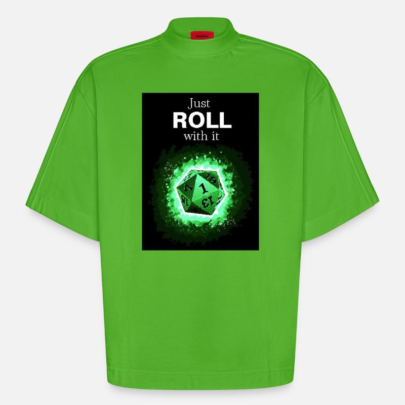 Faites simplement avec les dés verts rétro D20 - T-shirt bio épais oversize Boxy fabriqué en UE - Apple Neon
