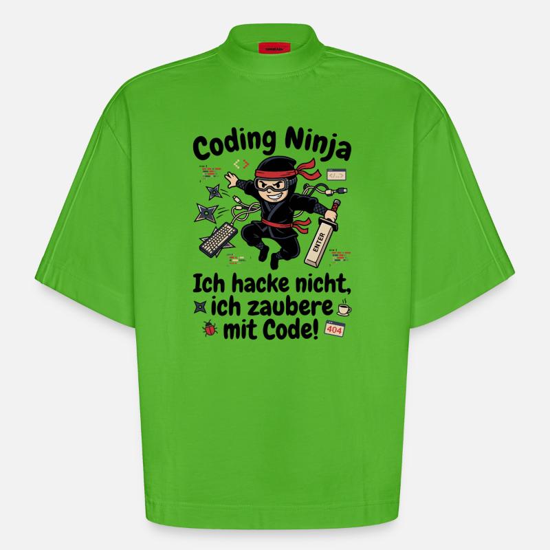 Coder Ninja Programmierer Humor - Heavyweight Oversized Organic Boxy T-Shirt Made in EU - Apple Neon