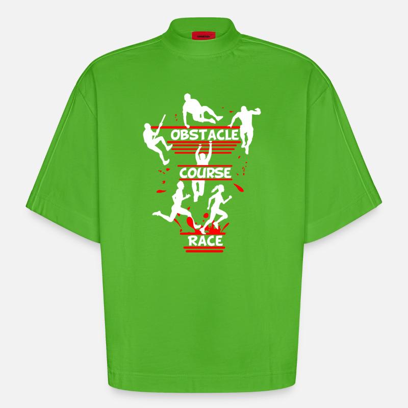 Course d’obstacles – Conception d’obstacles en ligne - T-shirt bio épais oversize Boxy fabriqué en UE - Apple Neon