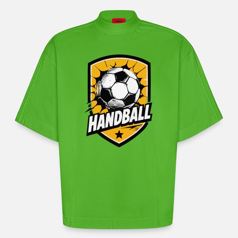 Explosion du bouclier de handball - T-shirt bio épais oversize Boxy fabriqué en UE - Apple Neon