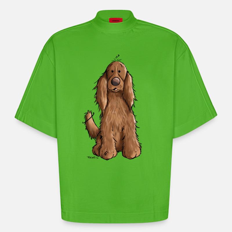 Cocker Spaniel mach Sitz - Heavyweight Oversized Organic Boxy T-Shirt Made in EU - Apple Neon