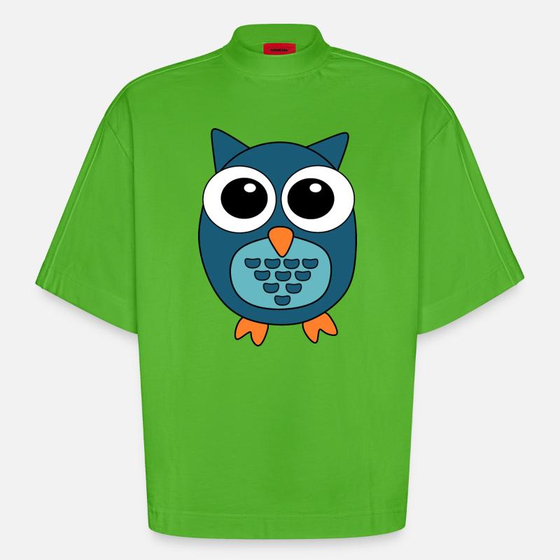 Eule blaue Eule - Heavyweight Oversized Organic Boxy T-Shirt Made in EU - Apple Neon