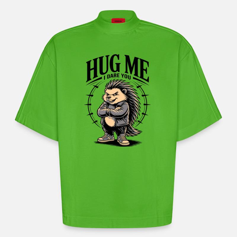 Prends-moi dans tes bras, je te défie, hérisson - T-shirt bio épais oversize Boxy fabriqué en UE - Apple Neon