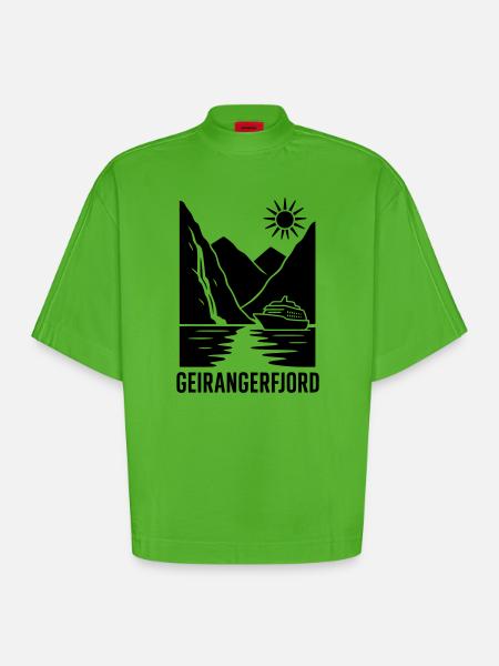 Geiranger Fjord Norway - Heavyweight Oversized Organic Boxy T-Shirt Made in EU - Apple Neon