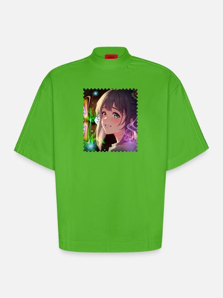 Magical Neon Dream Heroine - Heavyweight Oversized Organic Boxy T-Shirt Made in EU - Apple Neon