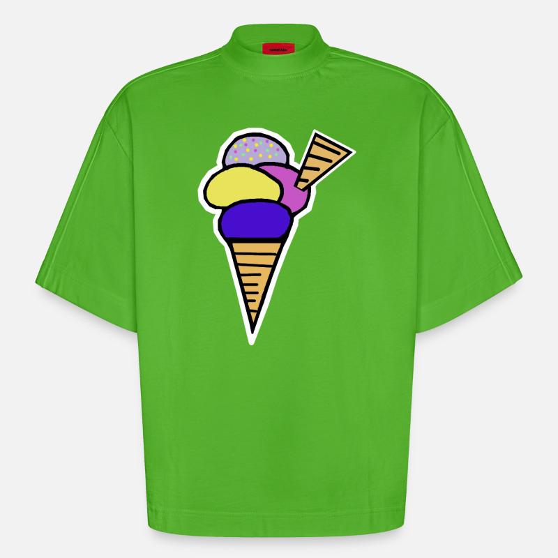 Eiswaffel Eiscreme Eis Kinder Retro - Heavyweight Oversized Organic Boxy T-Shirt Made in EU - Apple Neon