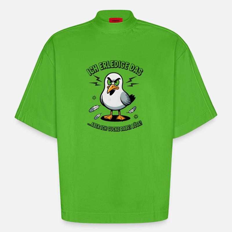 Möwe Seevogel Nen scheiss muss ich - Heavyweight Oversized Organic Boxy T-Shirt Made in EU - Apple Neon