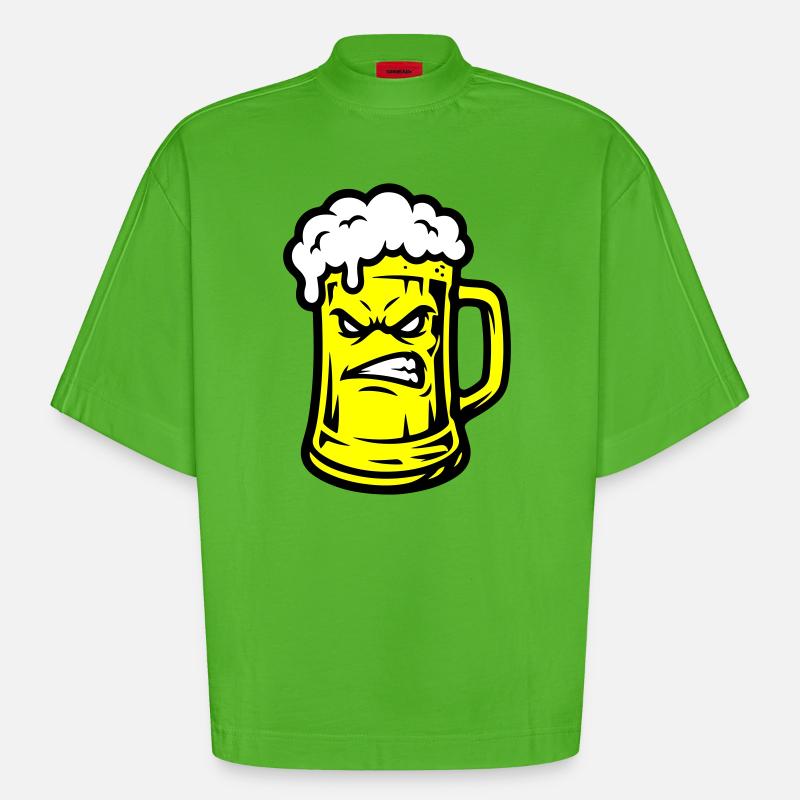 Beer Comic - T-shirt bio épais oversize Boxy fabriqué en UE - Apple Neon